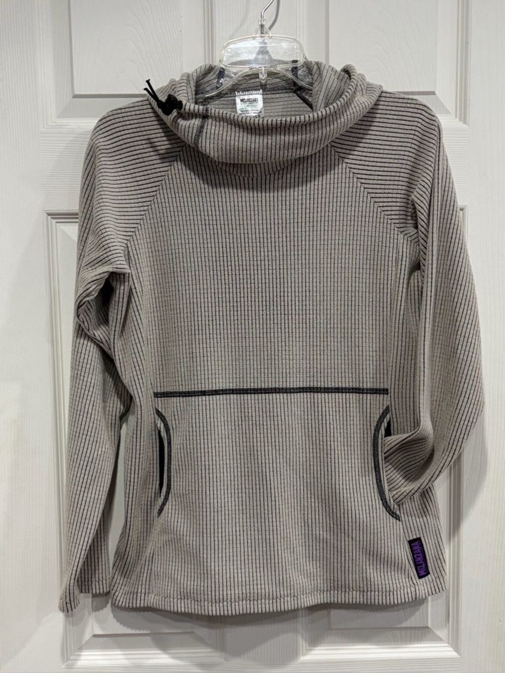 Melanzana Women’s Small Micro Grid Hoodie Cream Tan Grey Jacket GUC Microgrid